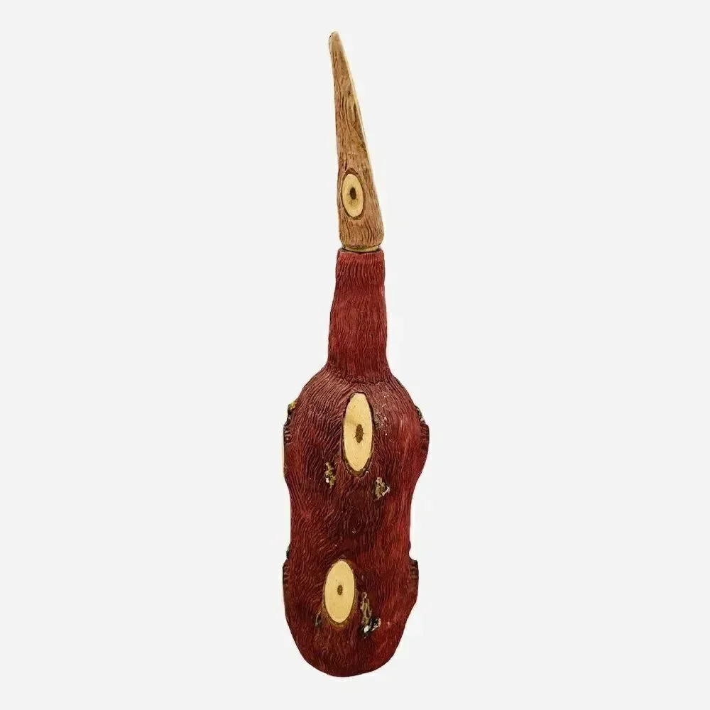 RARE VTG Red Carved Bark Wrapped Decanter Bottle Natural Wood Wine Rustic Bar